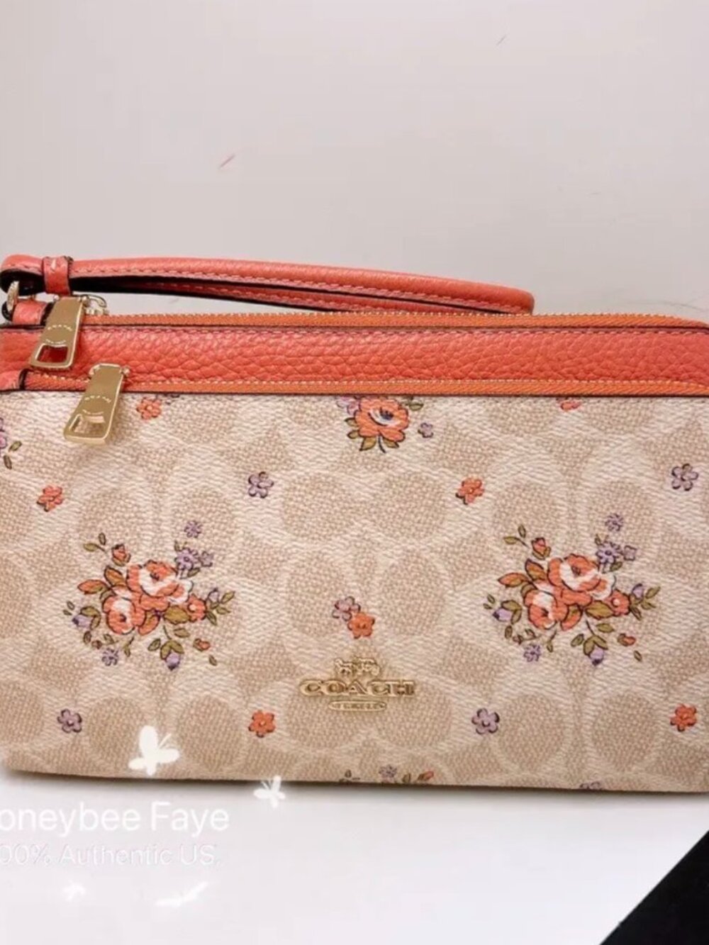nwt coach Double Zip Wallet In Signature Canvas With Floral Print